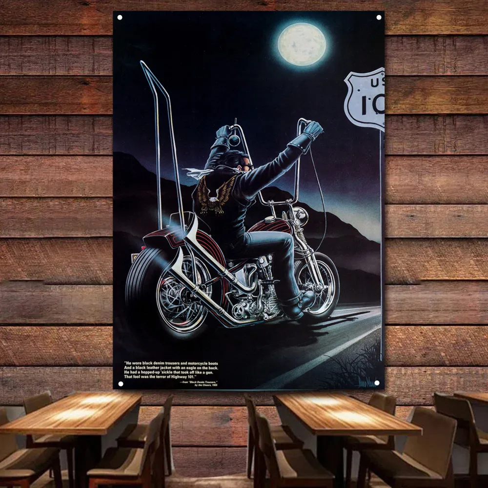 Jazda W Nocy Sztuka Motocyklowa Plakat Na Ścianę Baner Flaga Na Ścianę Garażowy Obraz Naprawa Silnika Sklepowy Gobelin Do Dekoracji Domu