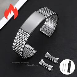 Premium Curved Flat End Stainless Steel Watch Strap with Folding Clasp - Universal Bracelet in Multiple Sizes - 22mm (Polished - Arc)