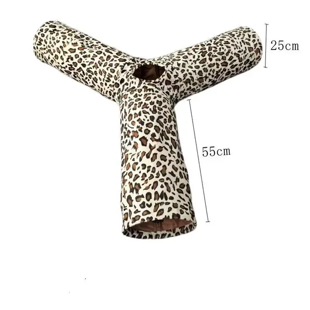 Plush Leopard Print Printed Cat Tunnel Soft and Foldable Cat Friendly Straight Through Three-way Channel Pet Cat Toy 6