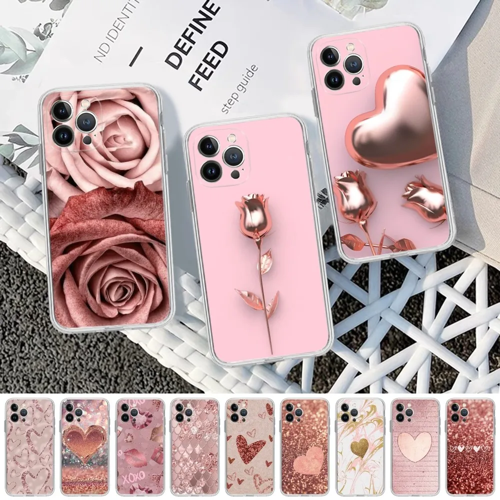 Custodia Per Telefono Love Rose Gold Style Per Iphone 15 8 7 6 6S Plus X Se 2020 Xr Xs 14 11 12 13 Mini Pro Max Custodia Per Cellulare