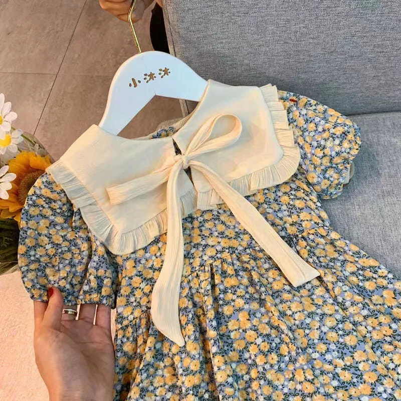 Robe à manches courtes en coton floral pour filles, robes de princesse, vêtements pour enfants, bébé, mode, été, 1-6 ans