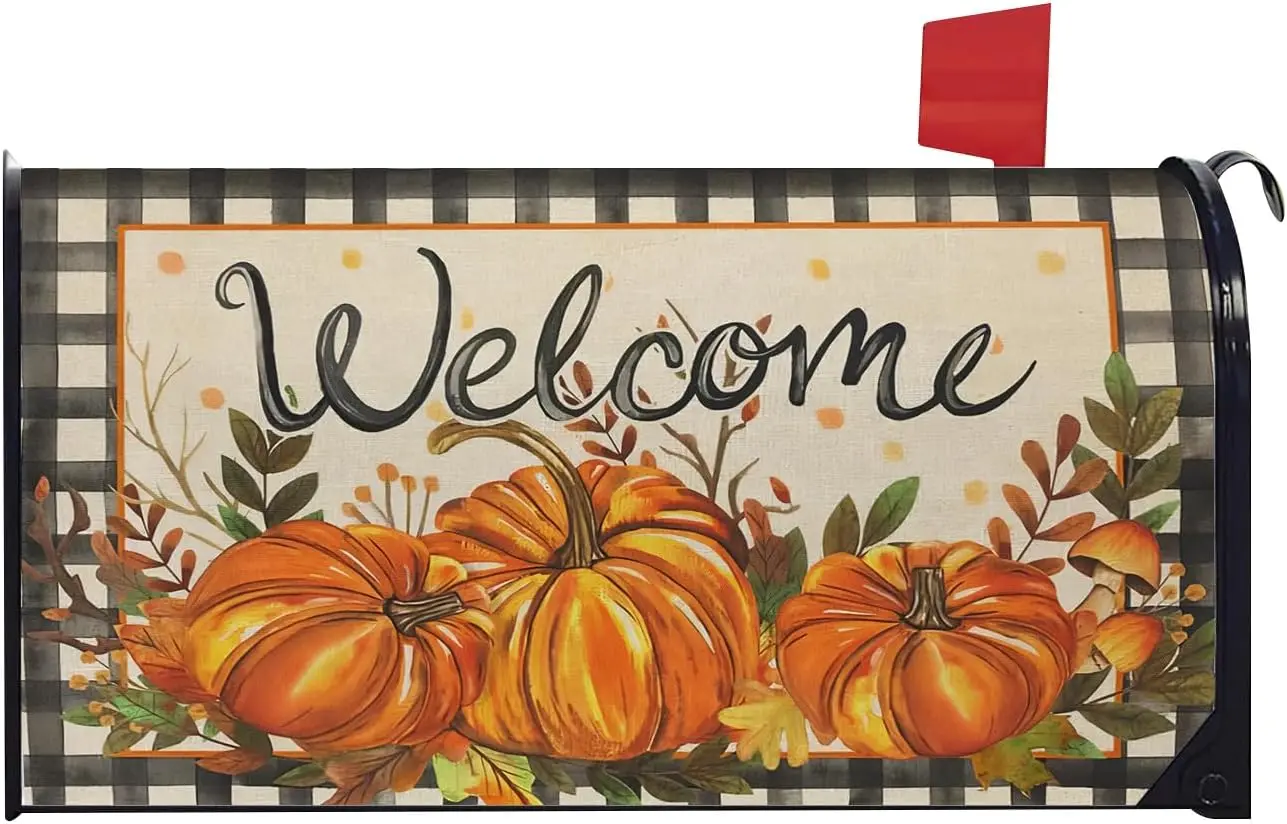 Fall Mailbox Covers Pumpkin Welcome Truck Mailbox Cover Magnetic Size 21x18inch Autumn Letter Post Box Cover Wrap for The Holida