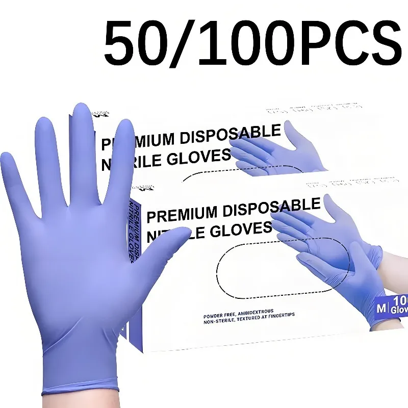 Disposable Nitrile Gloves 50/100PCS for Kitchen Cleaning Tattoo Hair Dyeing Manicure Waterproof Household Cleaning Tools