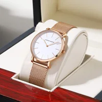 Hannah Martin Women Watch Original Imported Japanese Movement Stainless Steel Mesh Belt Classic Minimalist Wind Rose Gold Watch 1
