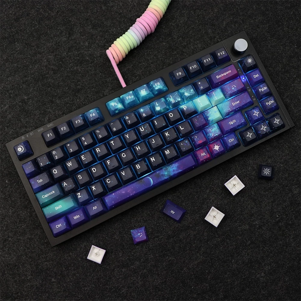 Teclas Céu Estrelado Keycaps Cereja Perfil Pbt Tintura Sublimação Teclado Mecânico para mx Switch 1.75u Deslocamento 7u Barra de Espaço 139 - Imagem 4