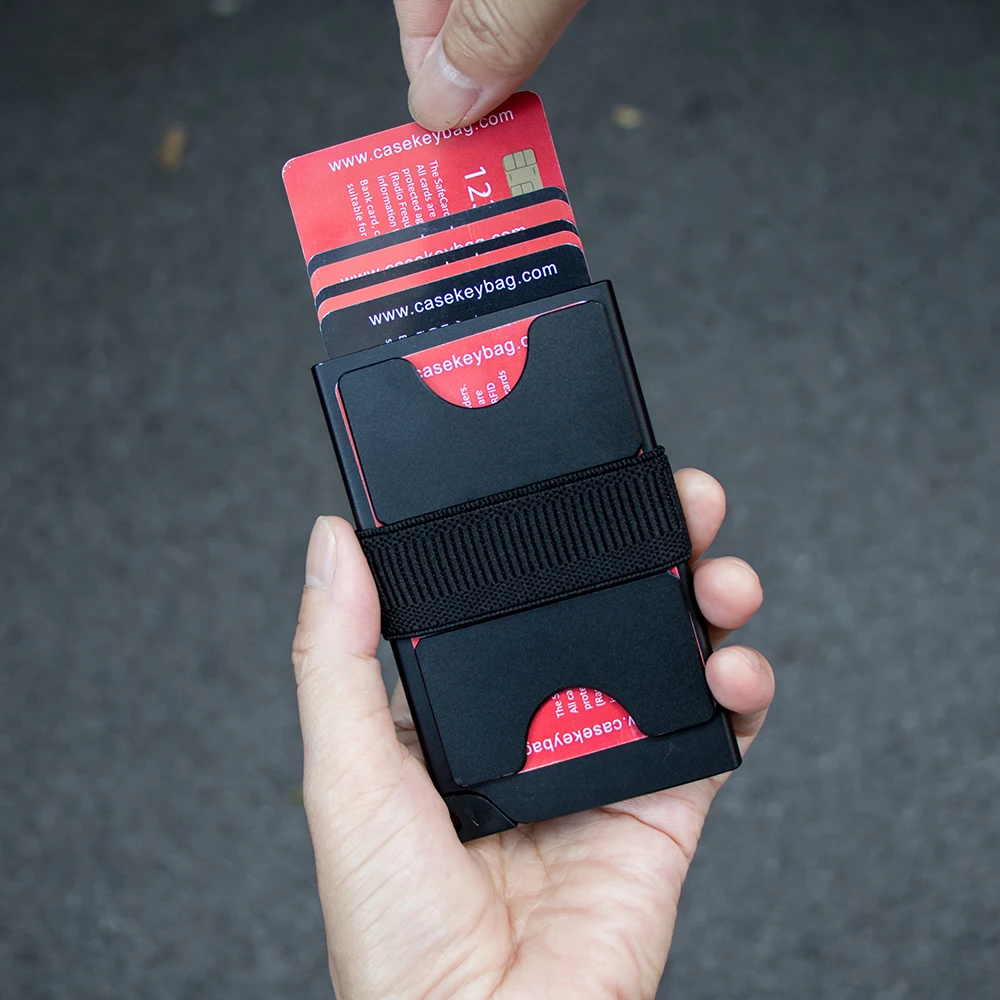 CASEKEY RFID blokování minimalistické kov pop nahoře náprsní taška štíhlý hliník karta držák náprsní taška s rozšiřitelná backplate holds 12+ karet