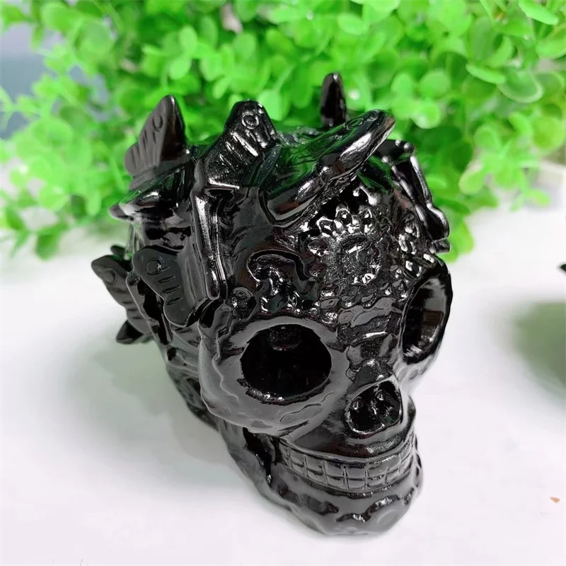 

8.5cm Natural Black Obsidian Crystals Polished Butterfly Skulls Carving Feng Shui Ornament Healing Reiki Figurine 1pcs