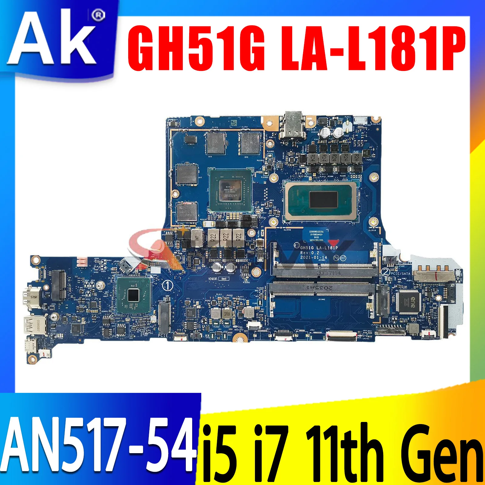 

GH51G LA-L181P Motherboard For ACER Nitro 5 AN517-54 Laptop Motherboard With I5-11400H or i7 11800H CPU RTX3050 4G