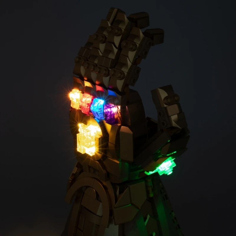 LED Licht Unendlichkeit Handschuh kompatible Ziegel Thanos rechte Hand Handschuh mit Steinen Bau Spielzeug für Jungen Geschenke