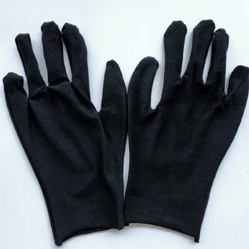 Unisex Soft Black Cotton Full Finger Working Gloves Formal Dress Parade Jewelry Inspection Protective Stretcahble 12 Pairs