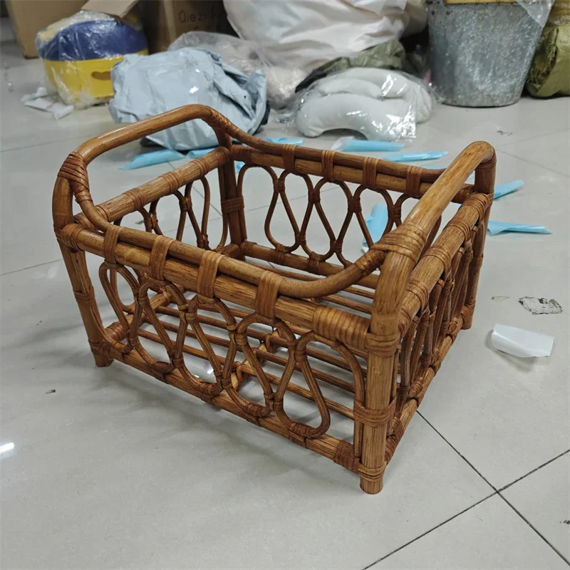 Baby Shoot Basket Newborn Photography Props Posing Bed Crib Boy Girl Photo Furniture Vintage Rattan Basket Backdrop Baby Chair