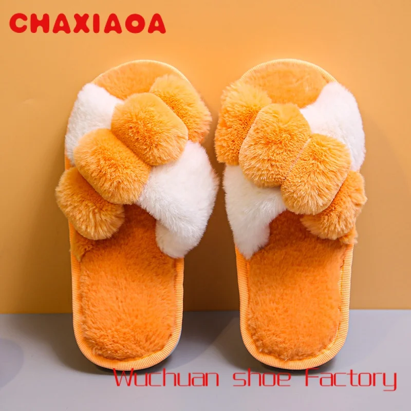 

fashion open toe plush baby kids slippers indoor home cotton luxury girl cute cartoon shoes