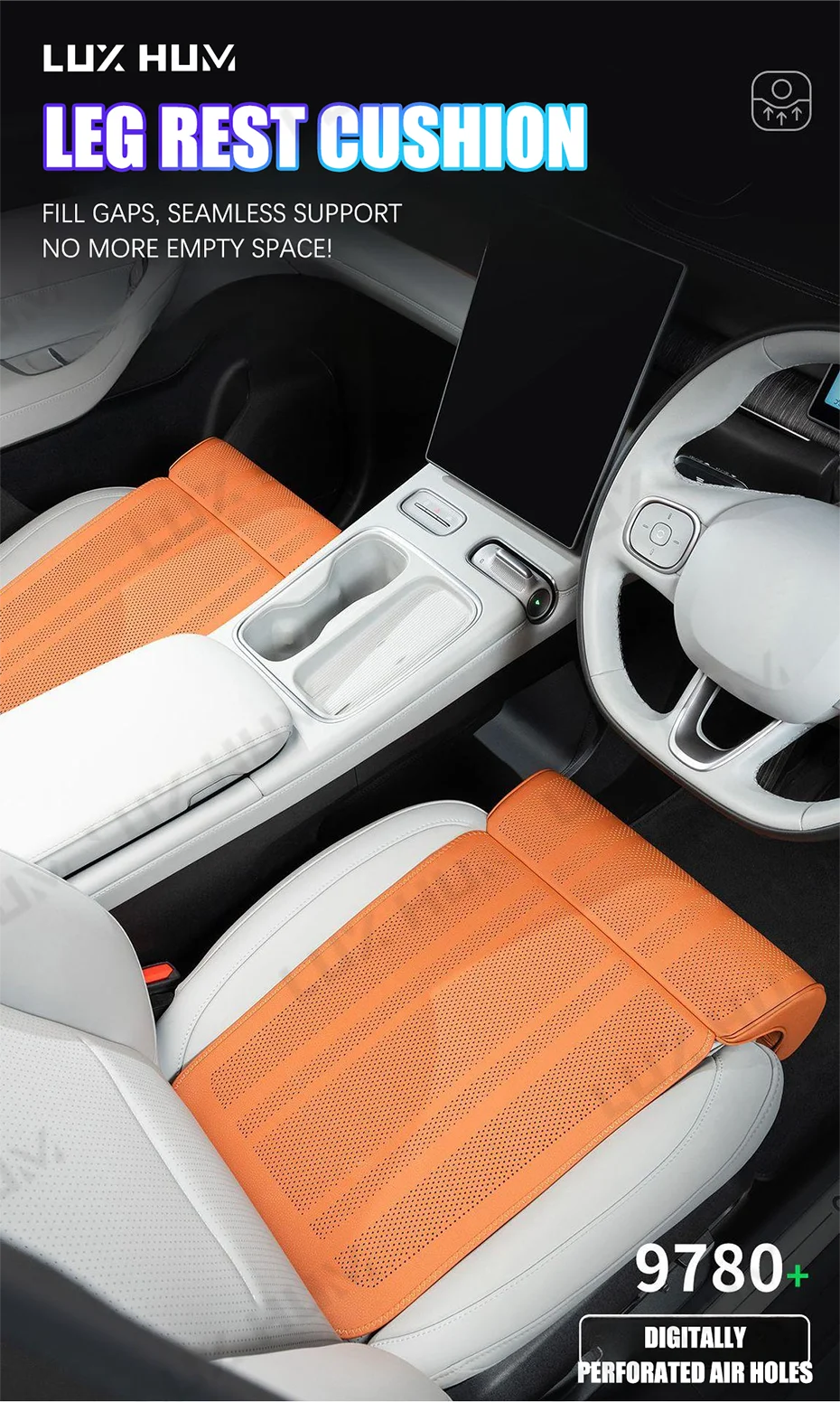 Autositzbezug mit Beinverlängerung, Stützkissen, Beinstütze, atmungsaktives Autositzkissen mit LED-Rest, universell für Limousine, SUV, LKW – Detail 1