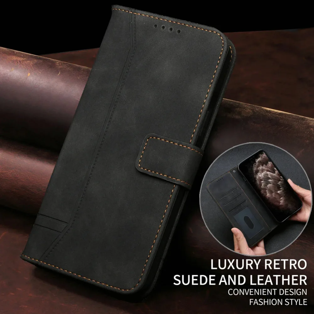 Leather Flip Wallet Case for Smartphones - Magnetic Closure, Multipurpose Design