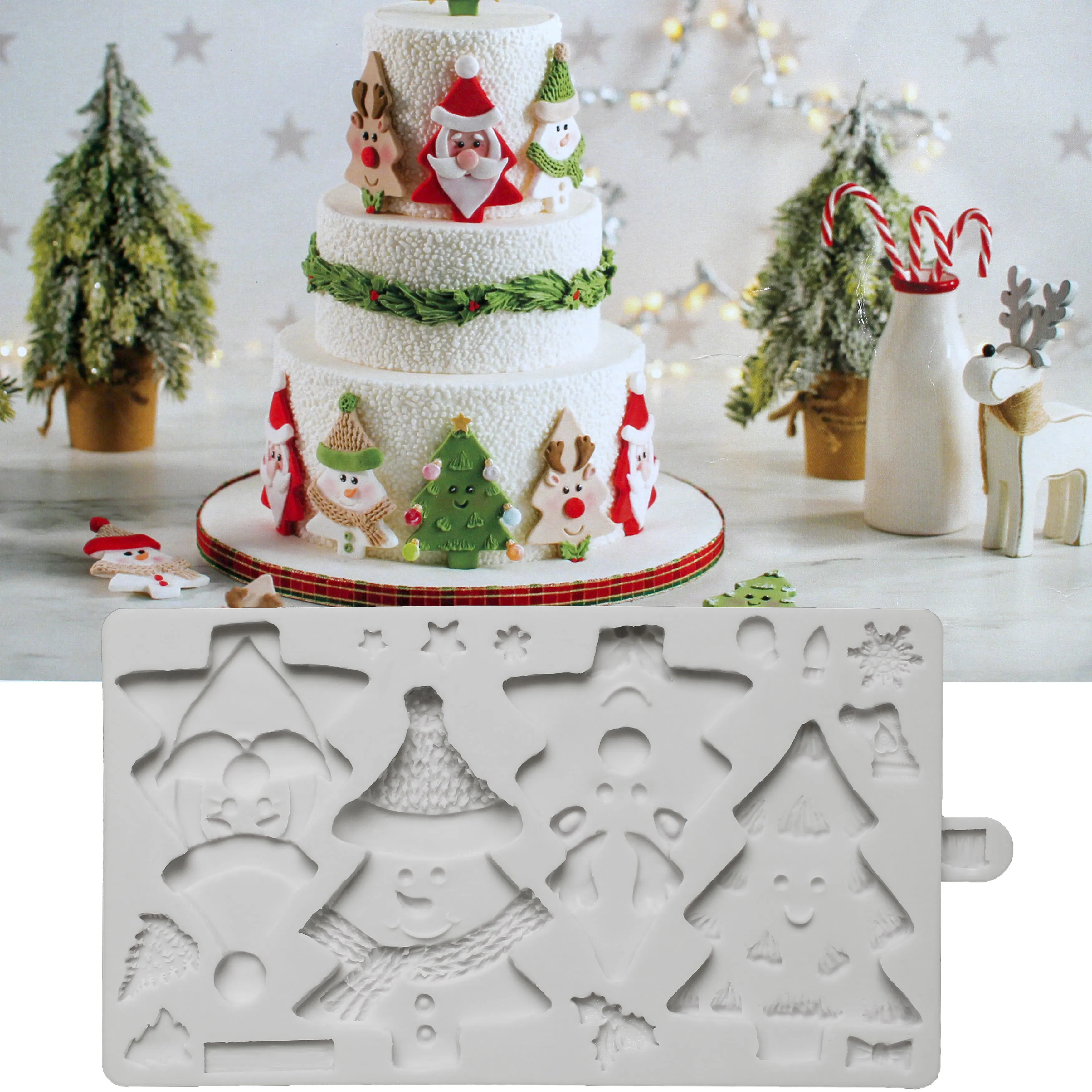 btdeal Merry Christmas Silicone Cake Mold Xmas Tree House Fondant Mould  Pastry Baking Mold Decorating Tools