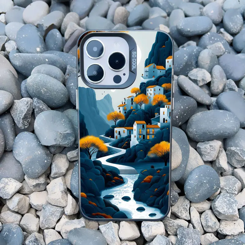 Luxuriöse Sonnenuntergang-Insel-Landschaft Handyhülle für iPhone 17 16 15 14 Pro Max Plus 13 Mini 12 11 Pro Max Laser-Landschafts-Design-Cover Fundas – Detail 4
