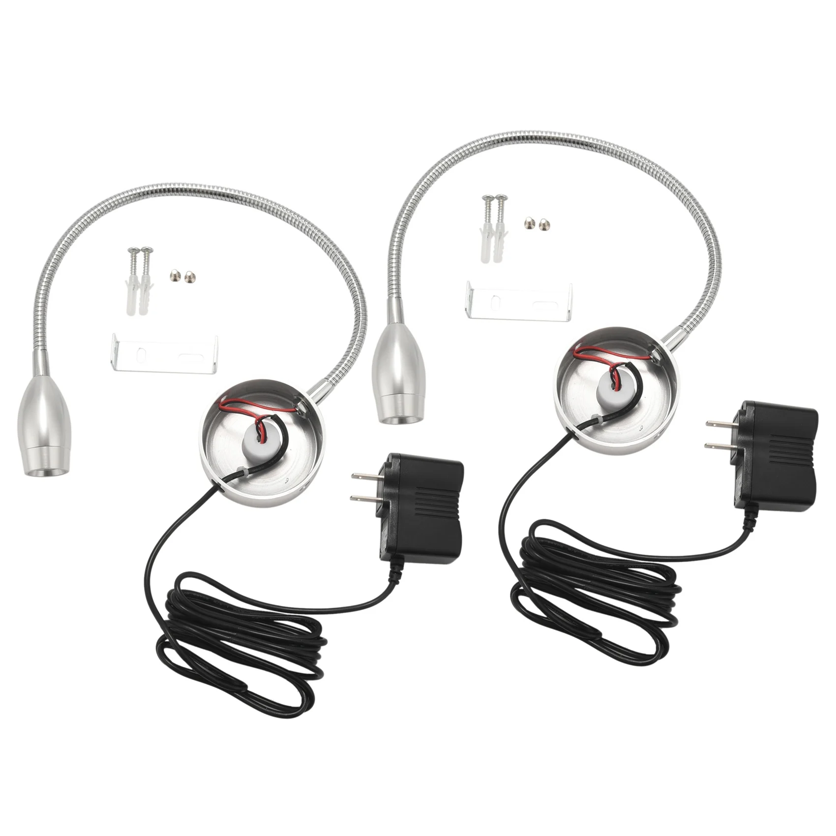 

2X Dimmable Reading Lamp Bed Lights with Plug Wired for Bedroom Bedside Flexible Gooseneck Book Light US Plug