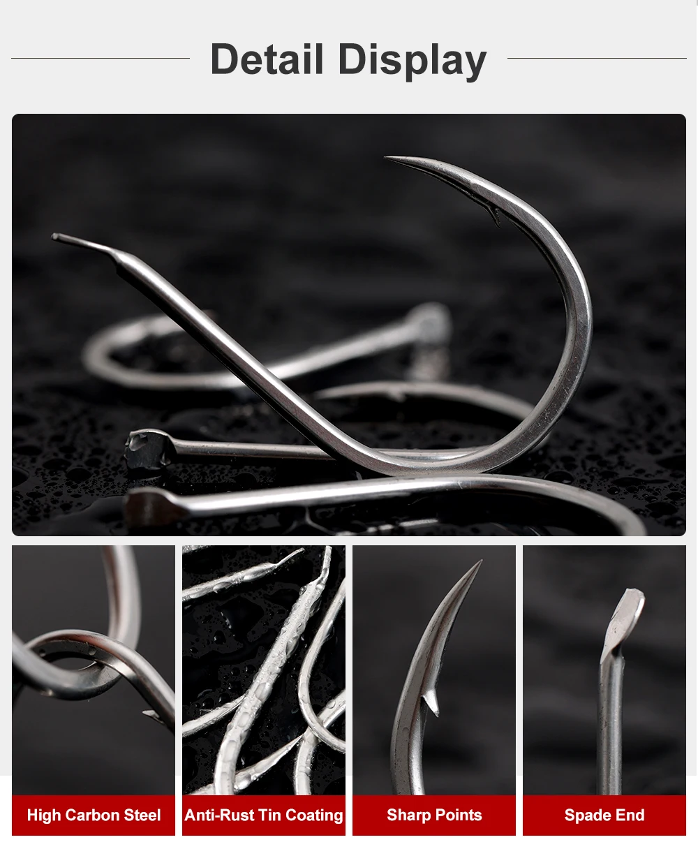 JIGGINGPRO 30/50 Stück Angelhaken 10 # -22 # Hochkarbon-Edelstahl Jigging-Haken mit Widerhaken Karpfenhaken Angelzubehör – Detail 2