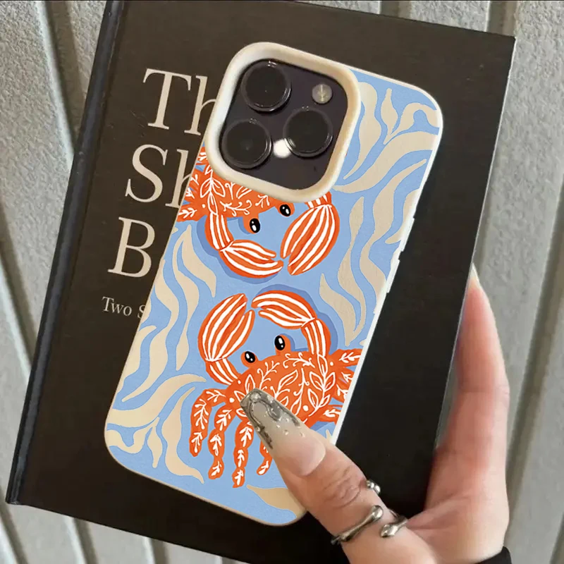Vibrant Orange Crab Wave Shockproof Silicone Phone Case