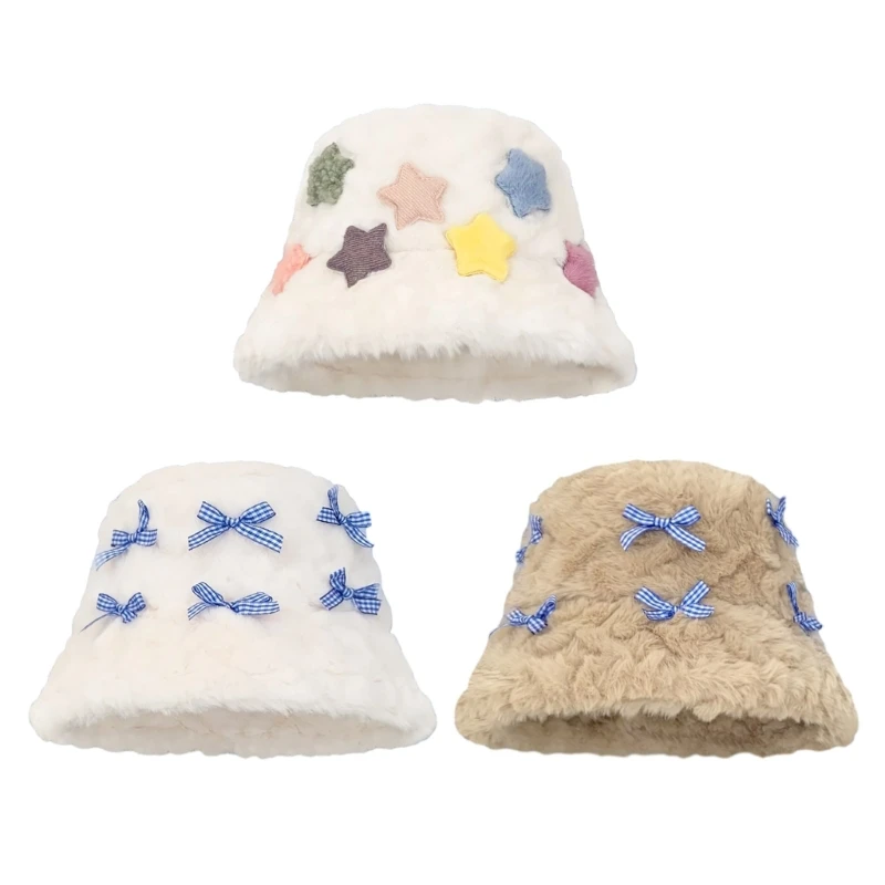 

InsStyle Plush Bucket Hat for Teens Girl Winter Beanie Cap Vintage Bonnet Hat