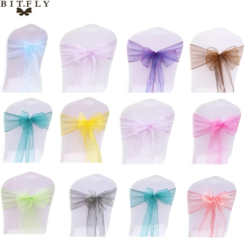 Organza Chair Sashes 25PCs/Set Sheer Organza Tull Fabric Chair Cover Sash Bow Sashes for Wedding Party Banquet