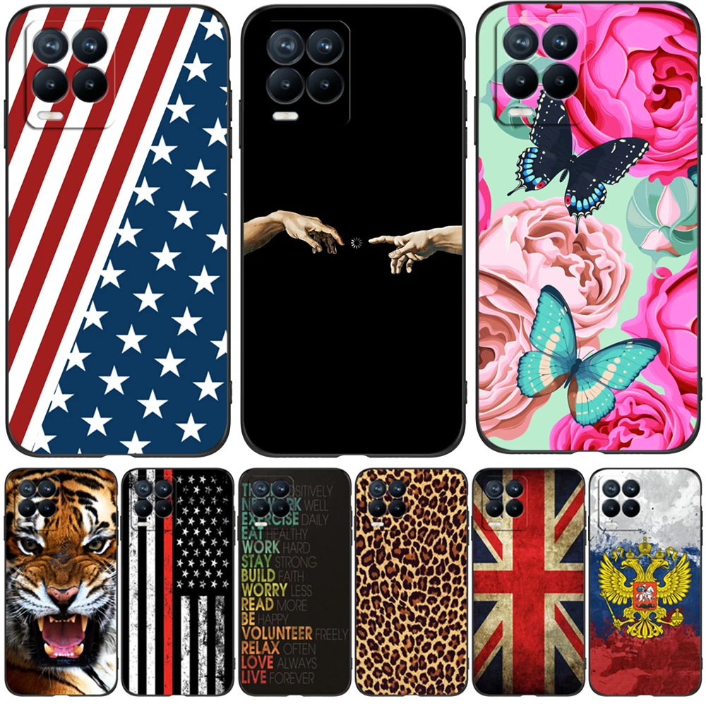 Per Realme 8 5G 4G Cover Posteriore Per Realme 8 Pro Custodia Per Realme 8I Custodia Per Realme8 Custodia In Tpu Nero Uk Usa Flag Skull Wolf
