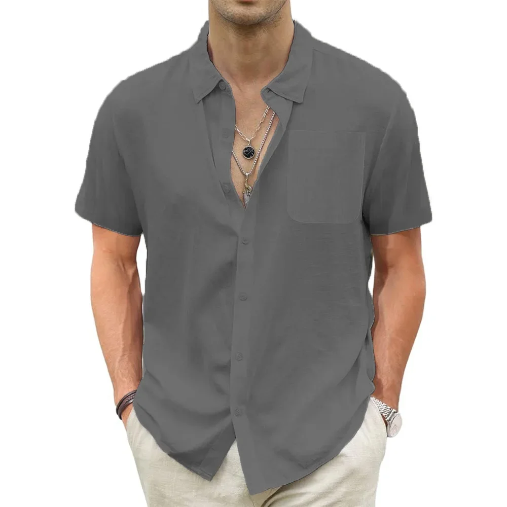 Men's Lightweight Hawaiian Shirts Cotton Linen Breathable Short Sleeve Shirts Vacation Beach Casual Summer Men Tops with Pocket 4