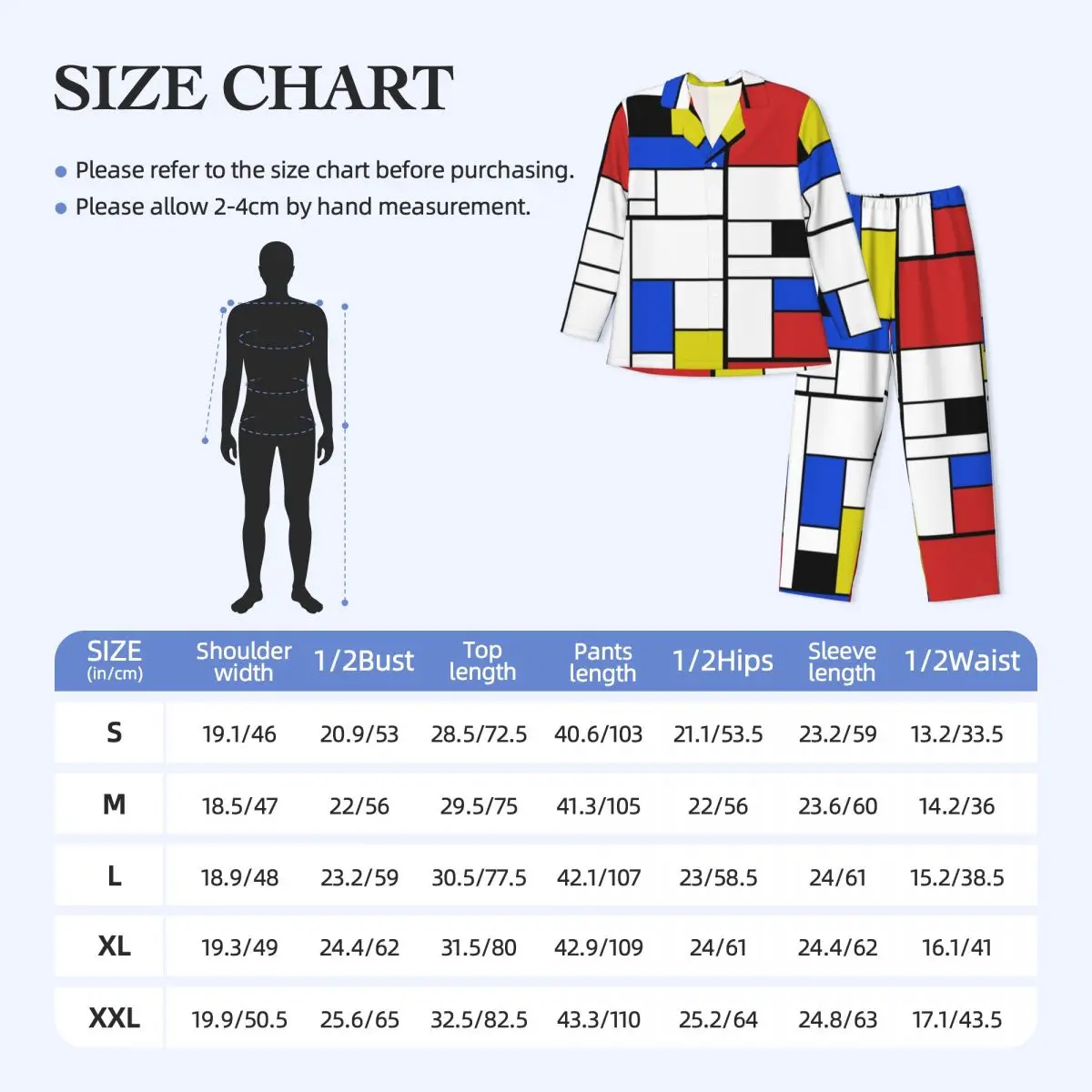 Men Pyjamas Mondrian Line Pajama Sets Colorful Plaid Soft Sleepwear Men Long Sleeve Vintage Bedroom Two Piece Home Suit Big Size XL 2XL