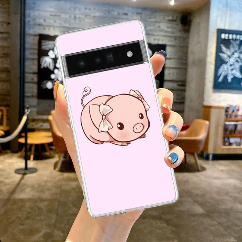 Adorable Pink Pig Cartoon Shockproof Silicone Phone Case - Transparent Shell