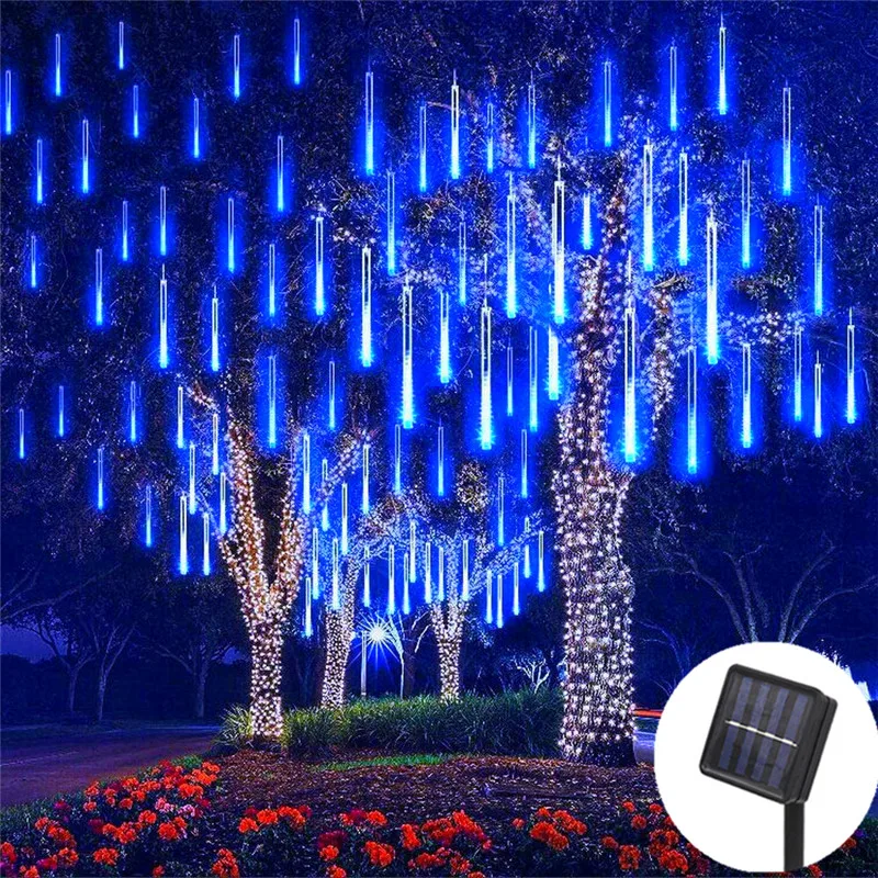 30/50cm 8 Tubes Led Meteor Shower Solar Led String Lights Outdoor Fairy Garland Christmas Tree Decor Garden Patio Street Lights christmas tree 14ct counted cross stitch 40 50cm