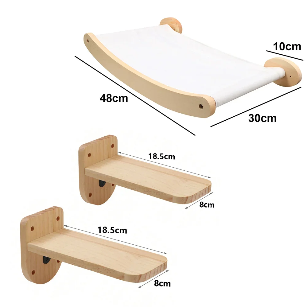 Wall-Mounted Cat Activity Center - Wooden Sisal Scratcher & Climbing Bridge with Rope Steps and Ladder