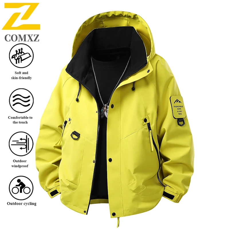 Autumn Water-Resistant Softshell Jacket Windproof Hooded Outdoor Windbreaker for Hiking Workwear Urban Street Style Lightweight