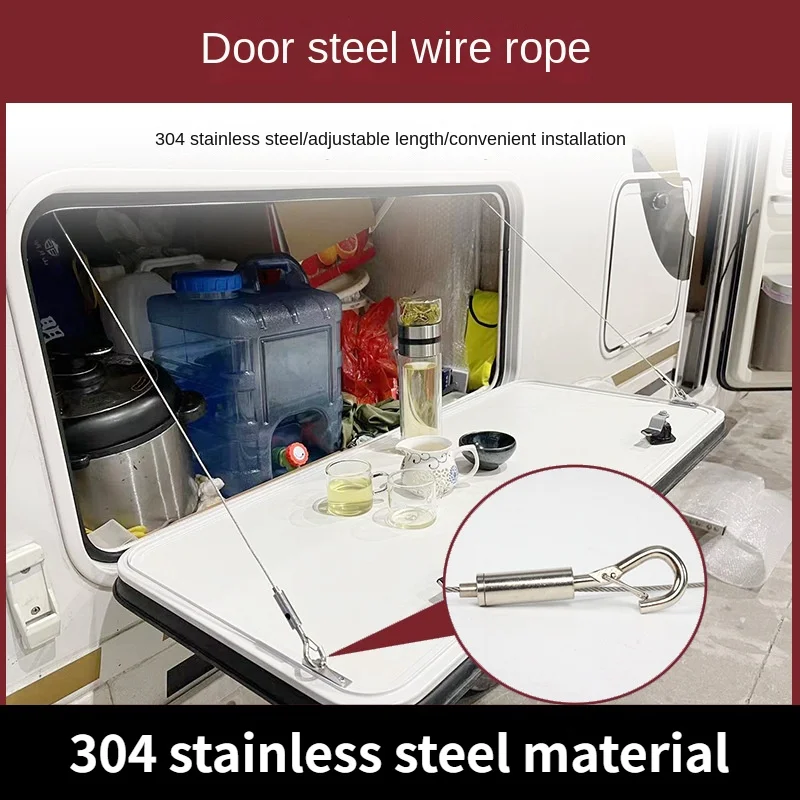 Caravan Accessories Hatchdoor Wire Pull Rope 304 Stainless Steel Material Adjustable Length for RV Motorhome Campers