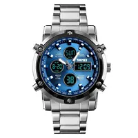 Skmei 3 Time Back Light Display Digital Watches Mens Full Steel Strap Quartz Wristwatch Countdown Clock Relogio Masculino 2
