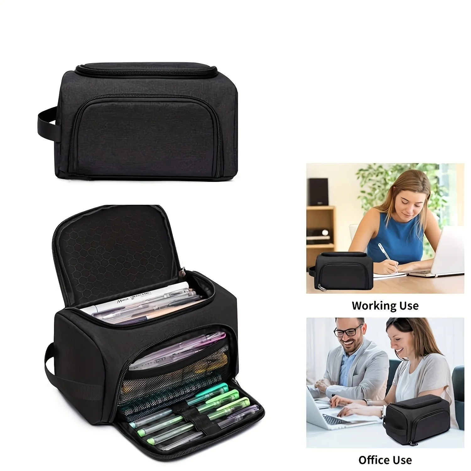 Large Capacity Pencil Case Polyester Multi-Compartment Organizer with Handle Portable Durable for School Office Teens Gift