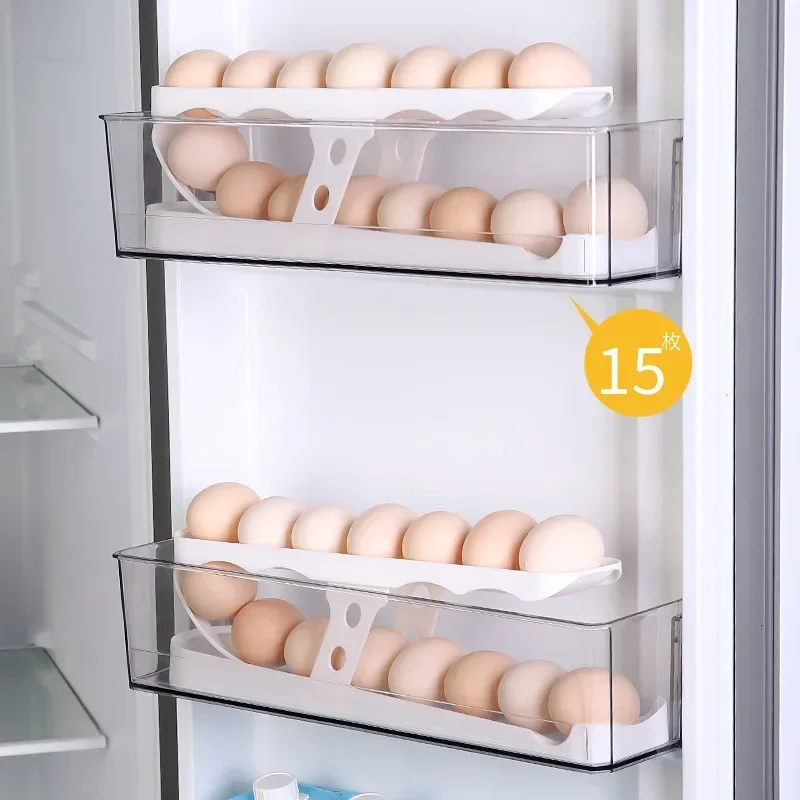 Automatic Rolling Holder Rack Fridge Egg Storage Box Container Kitchen Refrigerator Egg Dispenser Fridge kitchen organizer