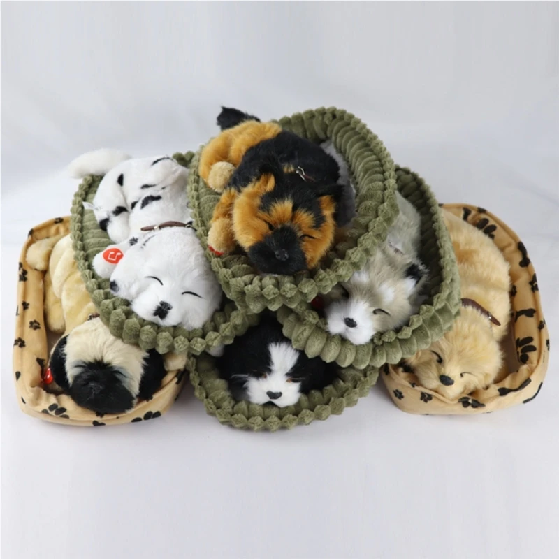 Sleeping Dog Toy Realistic Sleeping Plush Breathing Dog Animals Dolls Stuffed Fake Puppy Animal Toy for Birthday Party