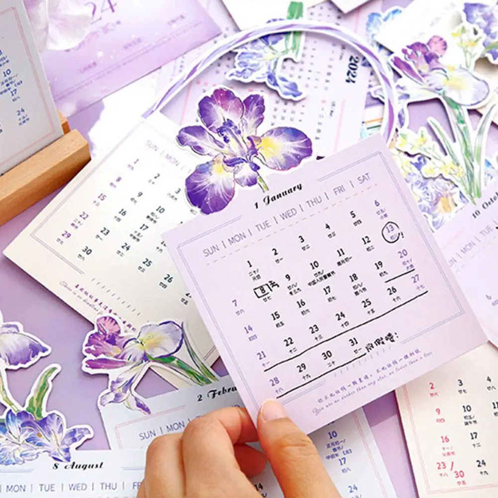 

Новый дизайн, Цветочный складной ежемесячный настольный календарь, печать логотипа на заказ, настольный календарь 2024