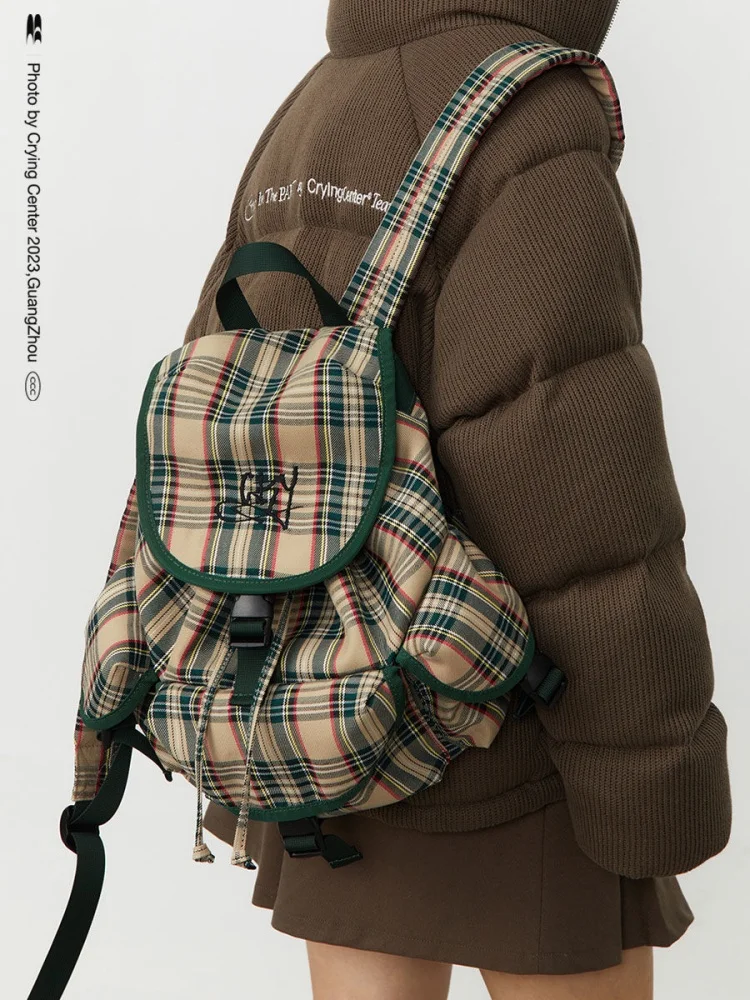 Preppy Style Vintage Plaid Pattern College Students School Bag Backpack Multiple Pockets Commuter Backpack Mochilas Para Mujer