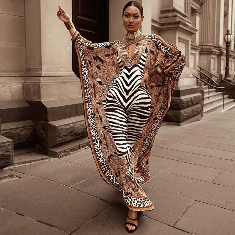 African Dresses Women 2023 Zebra Printed Dashiki Elegant Ladies Gown Muslim Abaya Kaftan Bat Sleeve Robe Plus Size Long Dress 2023 muslim europe america and africa diagonal stripe printed oversized robe fashion dress 3121