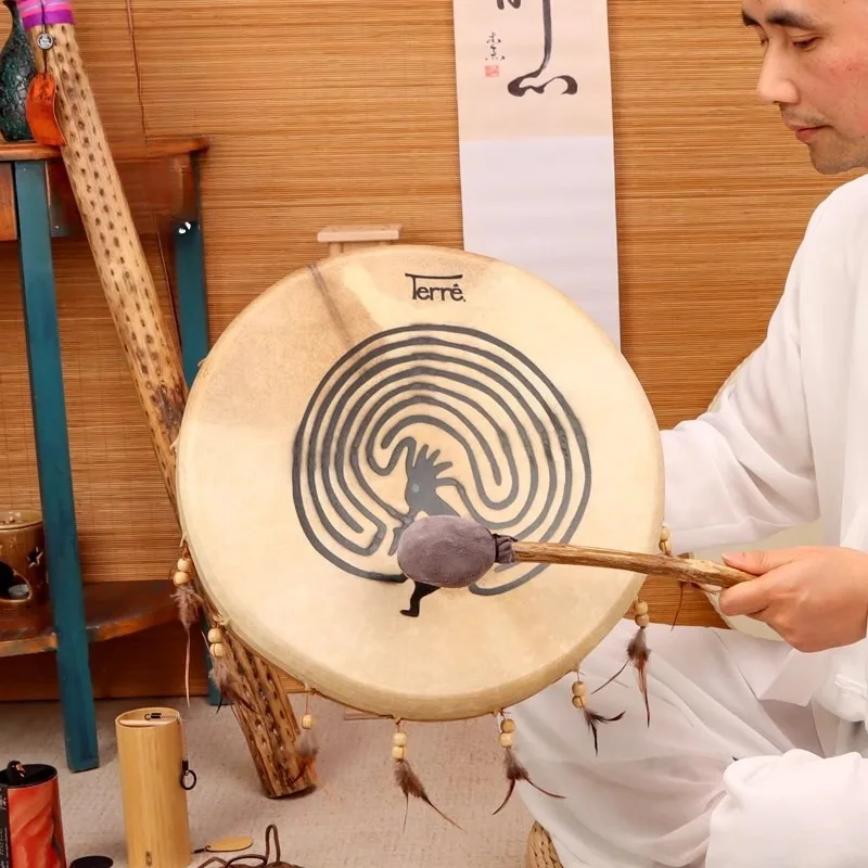 Terre Goat Skin Shaman Drum Indian Drums Sound Therapy Tambourine Meditation Professional Performance Percussion Instruments