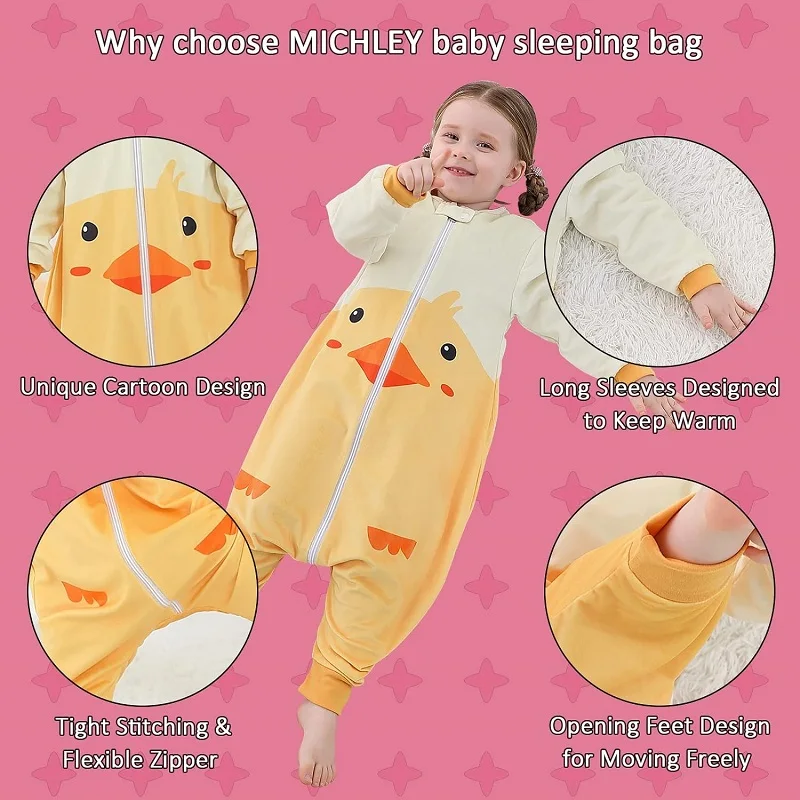 MICHLEY Halloween Cute Duck Cartoon Sleepsack Sleeping Bag Sack Swaddle Long Sleeve Sleepwear Wearable Blanket For Girl Boy 1-3T - Image 2