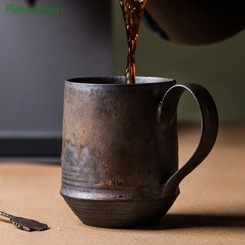 Ceramic Coffee Cup Nordic Style Hanging Ear Ceramic Coffee Cup Rust Glaze Coarse Pottery Tea Mug Creative Water Cup Gilt Couple Coffee Mug