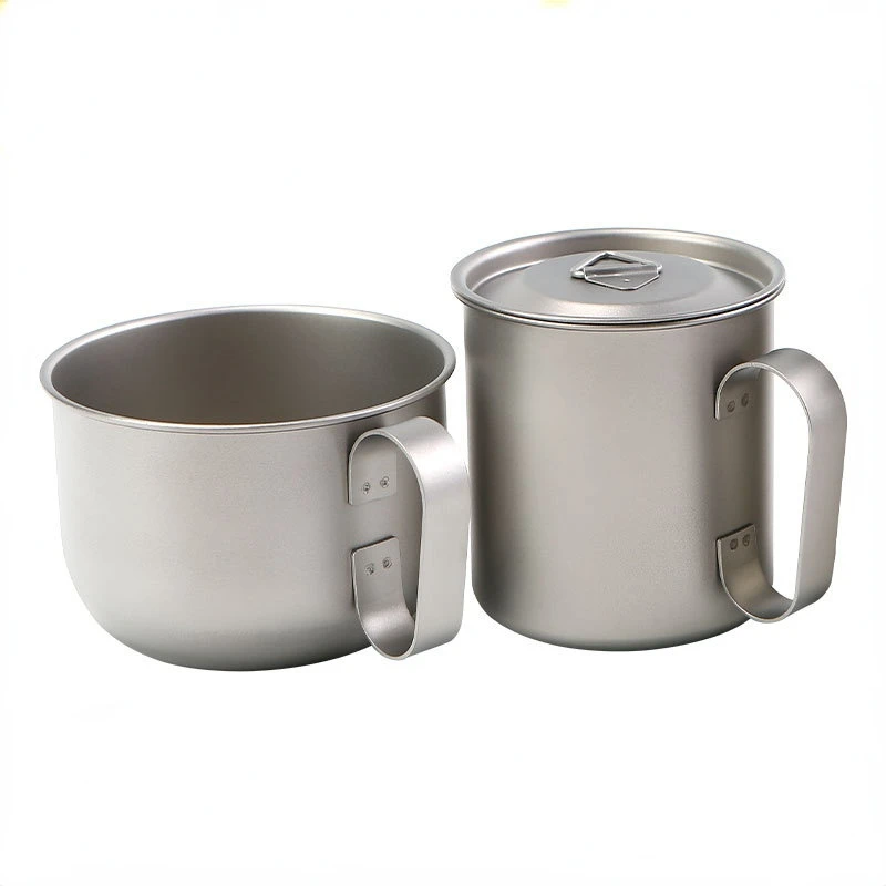

Pure Titanium 500ML/420ML Fixed Handle Cup Outdoor Portable Large-capacity Drinking Tea Cup Single Layer with Lid Environmental