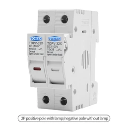 High Voltage 2P Parallel DC Fuse Holder for Solar PV, 10x38mm, 1100V, Photovoltaic System Protection (With LED)