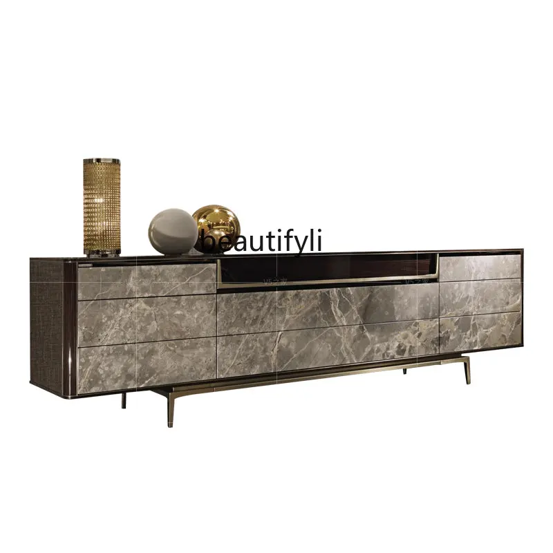 

Italian Designer TV Cabinet Light Luxury Bedroom and Household Floor Cabinet Marble Ornament Locker High-End Customization