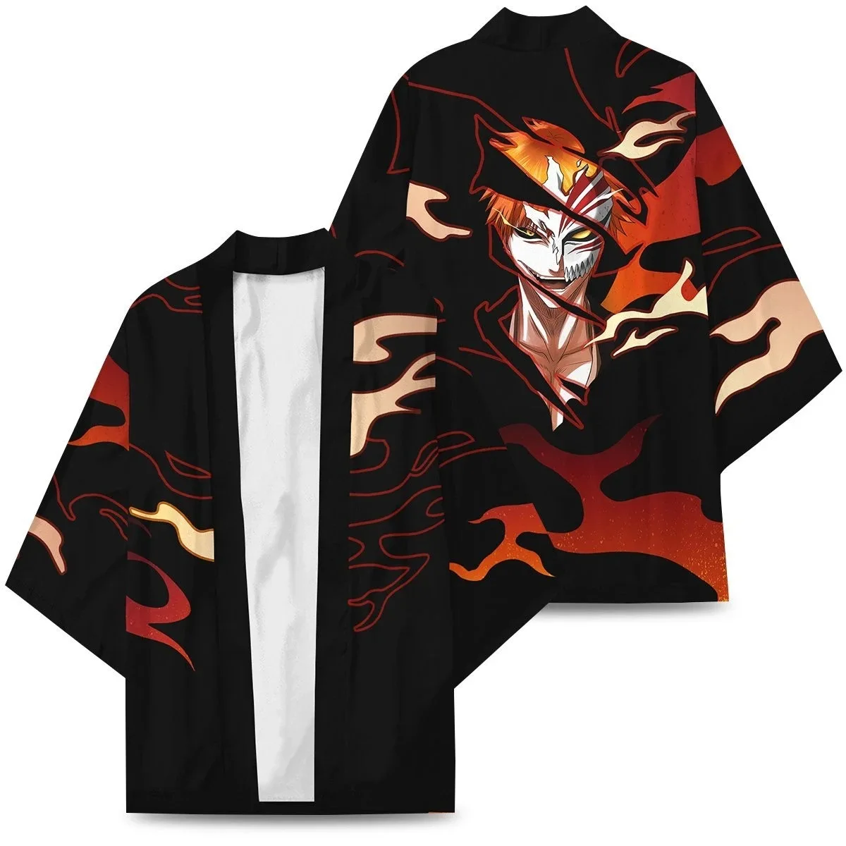 Japanese Anime Cosplay Kurosaki Ichigo Kimono Cardigan Large Size Half Sleeve Shirt Jacket Harajuku Haori Yukata Asian Clothes