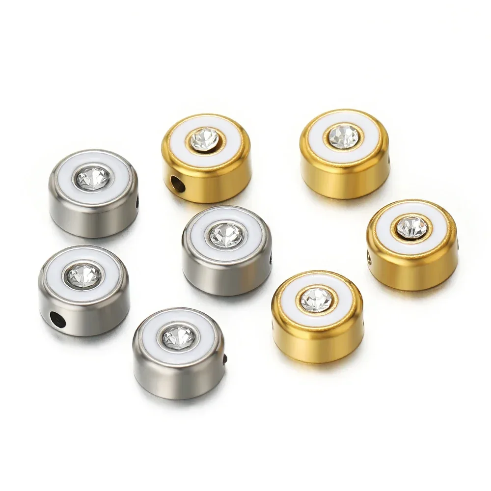 5 Stück Edelstahl 8mm Emaille-Zirkon-Abstandsperlen für DIY-Schmuckherstellung, Armband-Zubehör, Halsketten- und Ohrring-Accessoires