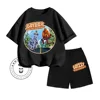 Unique Grizzy the Lemmings Animated Cartoon Print Design O-neck Short Sleeve and Hip Hop Shorts Summer Children Two-piece Set 1