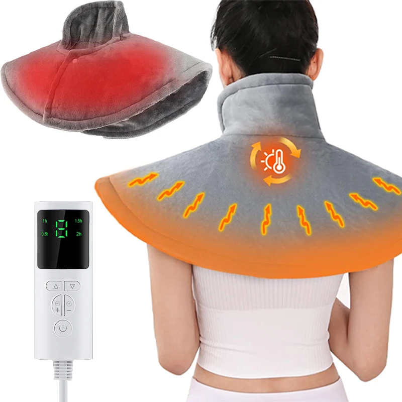Electric Neck Massager Vibration Shawl 9 Levels Hot Compress Neck Winter Warm Back Tool Relax Brace Multi Functional Heating Pad